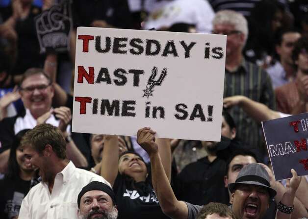 A fan holds up a sign during the first half of game two of the NBA Western Conference Finals in San Antonio, Texas on Tuesday, May 29, 2012. Edward A. Ornelas/Express-News (Edward A. Ornelas / San Antonio Express-News) / SA