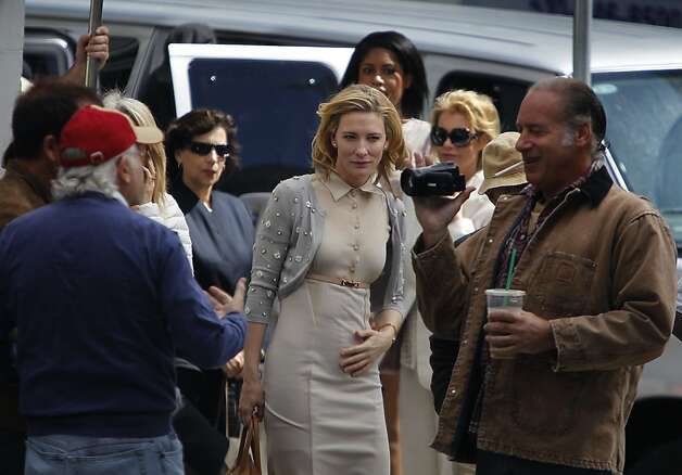 Actress Cate Blanchett prepares to film a scene from Woody Allen's new feature-length film at Shreve and Co. jewelers at Post Street and Grant Avenue in San Francisco, Calif. on Friday, Aug. 10, 2012. Photo: Paul Chinn, The Chronicle