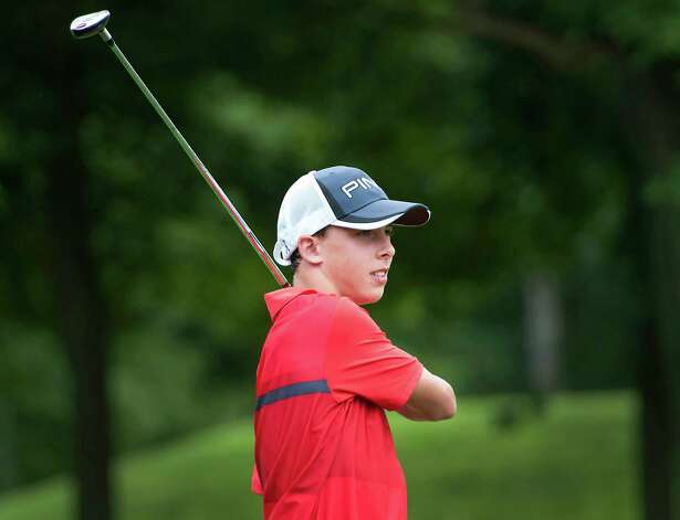 Playing in the boys 14 to 17 year old division Eimhin Ryan hits off of the 18th tee in the Greenwich Townwide Jr. golf championships held at Griffith E. Harris golf course, Greenwich, CT on Wednesdy August 15th, 2012. Photo: Mark Conrad / Stamford Advocate Freelance