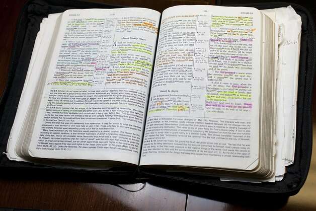The Rev. Patrick Wooden's Bible contains colorful annotations at the Upper Room Church of God in Christ in Raleigh, N.C. Photo: D.l. Anderson, SFC / SF