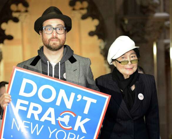 Sean Lennon and Yoko Ono, representing Artists Against Fracking, joined other activist groups as they went to the State Capitol Jan. 11, 2013 in Albany, N.Y.     (Skip Dickstein/Times Union) Photo: SKIP DICKSTEIN / 00020738A