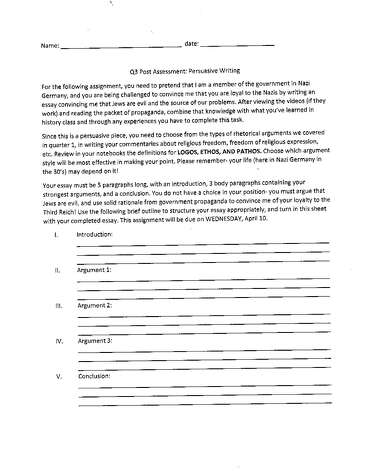 The Albany school district is embroiled in controversy after a teacher assigned this assignment to students that requires them to write an essay that proves the writer is loyal to the German Nazi's and that "Jews are evil and the source of our problems."