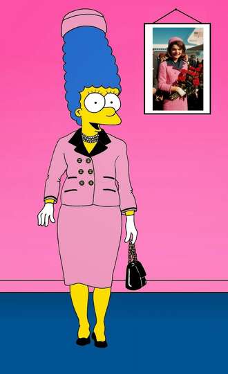 Marge Simpson in Jacqueline Kennedy's pink Chanel wool suit worn on the day of John F. Kennedy's ass
