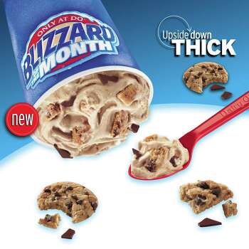 Chips Ahoy! Blizzard from Dairy Queen: crumbled Chips Ahoy! cookies, plus chocolatey topping and chocolate chunks gently stirred, not shaken, in a cup of vanilla soft serve. Total calories: 1,300 [for a 21-ounce large). Fat grams: 50. Sodium: 610 mg. Carbs: 192 g. Dietary fiber: 4 g. Protein: 23 g. Manufacturer's suggested retail price: $4.49. That's a hefty tag for a hefty mixed bag of calories, fat and carbs. What Hoffman says: