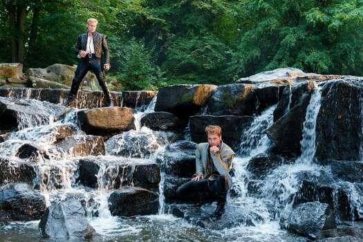 Billy Magnussen, left, and Chris Pine performed the "Agony" scene of "Into the Woods" on a real waterfall. The film crew had to lay down chicken wire on some stones so the actors didn't slip while performing. Photo: Disney / ONLINE_YES