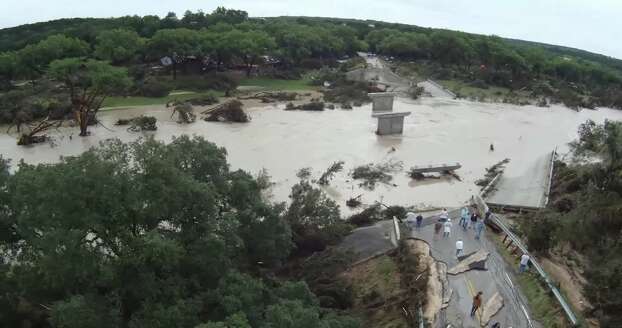 over the Blanco River destroyed by flooding over the Memorial Day ...