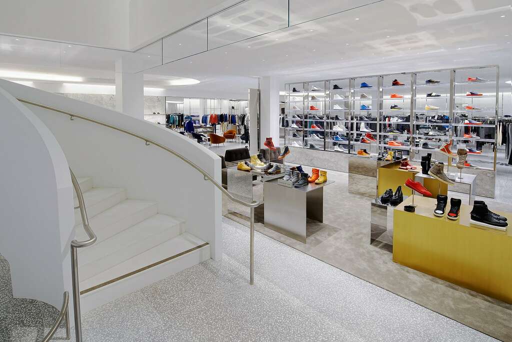 Shoes have a prominent place at the new Barneys New York stand-alone men’s store in San Francisco. The store carries limited-edition sneaker collections, as well as apparel lines that include the store’s house brand, Exclusively Ours (XO), as well as Public School, Hood by Air, NSF, Fear of God and the NBA star-designer mashup of Russell Westbrook x Tim Coppens. Photo: Drew Altizer Photography