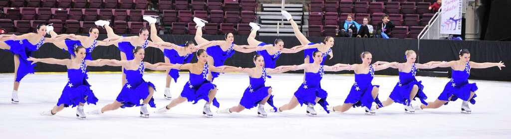 The Skyliners Intermediate team poses after its performance at the 2017 Eastern Synchronized Sectional Championships in Hershey, Penn. The Skyliners took home the Gold in every division they entered. Photo: Contributed Photo / Darien News contributed