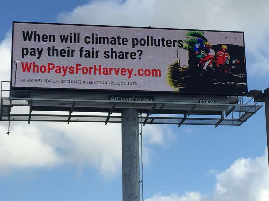 This billboard is part of a campaign by environmentalists who say energy companies are partially responsible for Hurricane Harvey's flooding. Photo: Center For Climate Integrity/Public Citizen