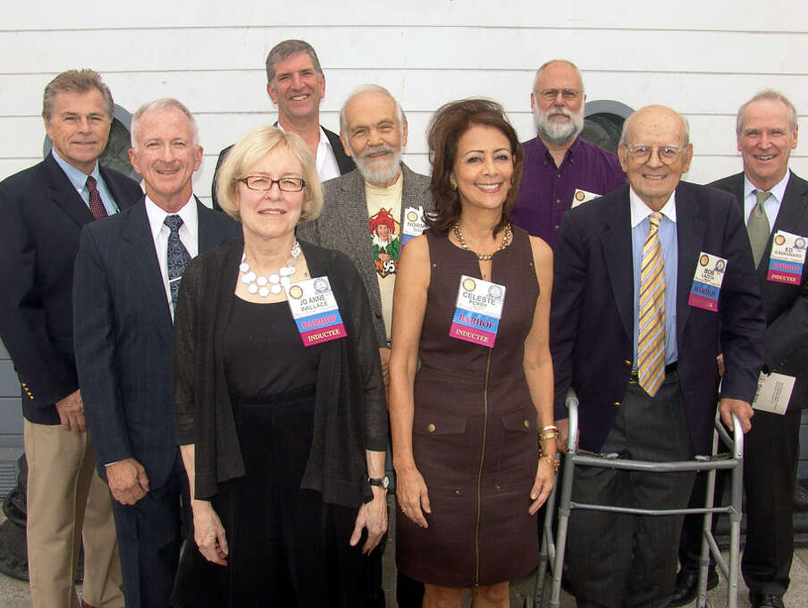 Bay Area Radio Hall of Fame inductees (left to right) Sam Van Zandt, Steve Bitker, Jo Anne Wallace, Peter Finch, Norman Davis, Celeste Perry, Bill Ruck, Bob Lazich and Ed Cavagnaro. Photo: Robert Mohr / Robert Mohr / ONLINE_YES