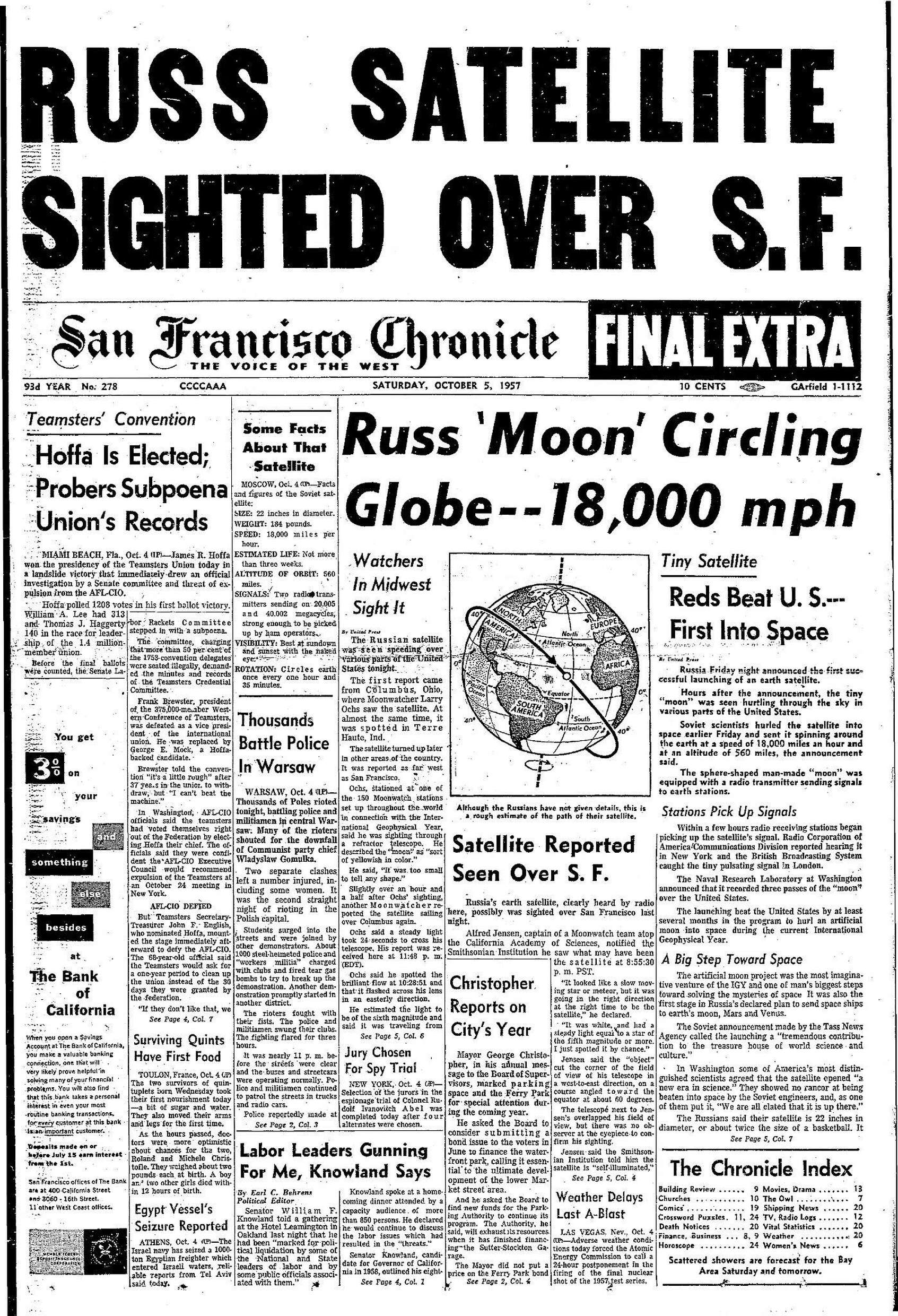 Chronicle Covers: When Soviets' Sputnik started the space race -  SFChronicle.com