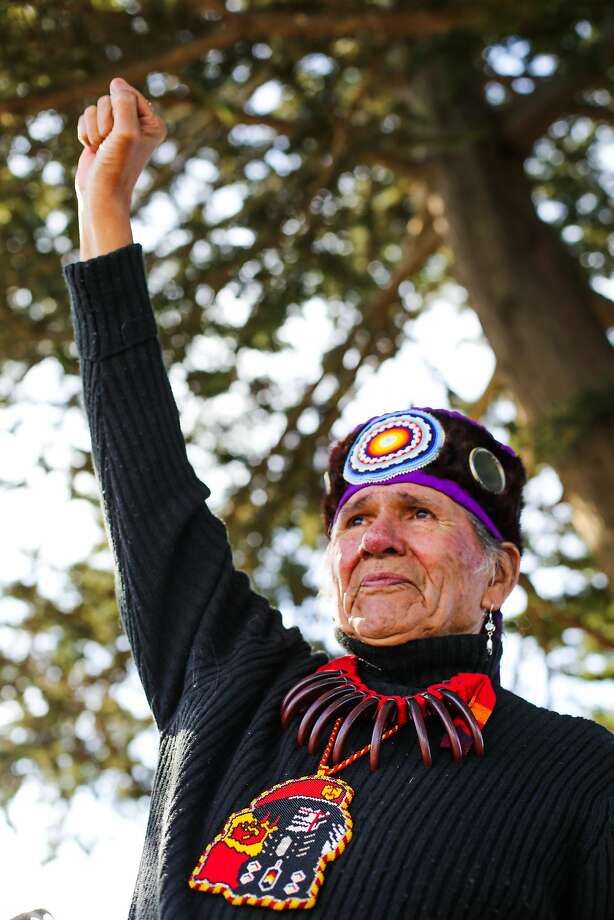 Dennis Banks, co-founder of the American Indian Movement, joined a rally at Crissy Field on Feb. 12. Photo: Gabrielle Lurie, The Chronicle
